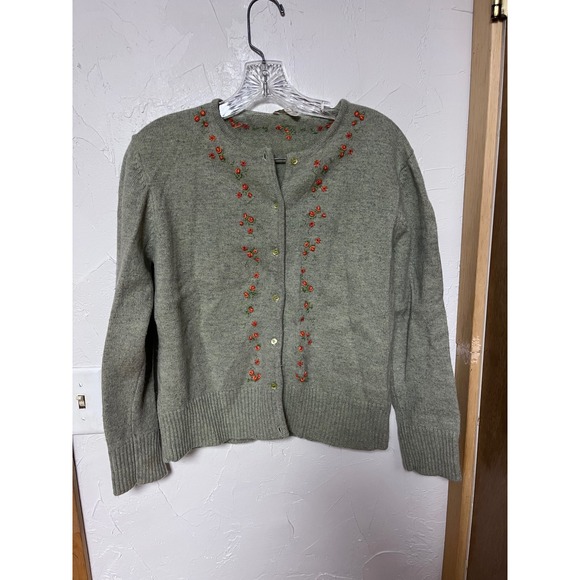 Escada Sport Sweaters - Escada Sport Womens XL Sage Green 100% New Wool Floral Embroidered Cardigan